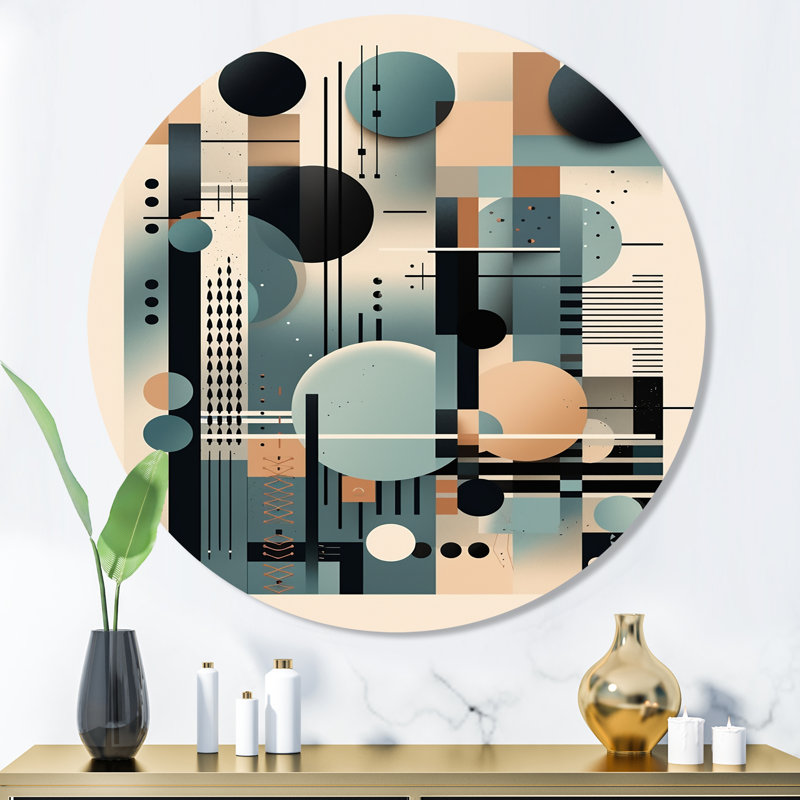 «Blue and Black Symmetry In Motion II», art mural rond géométrique abstrait sur métal, H 36 po x l 36 po x P 1 po