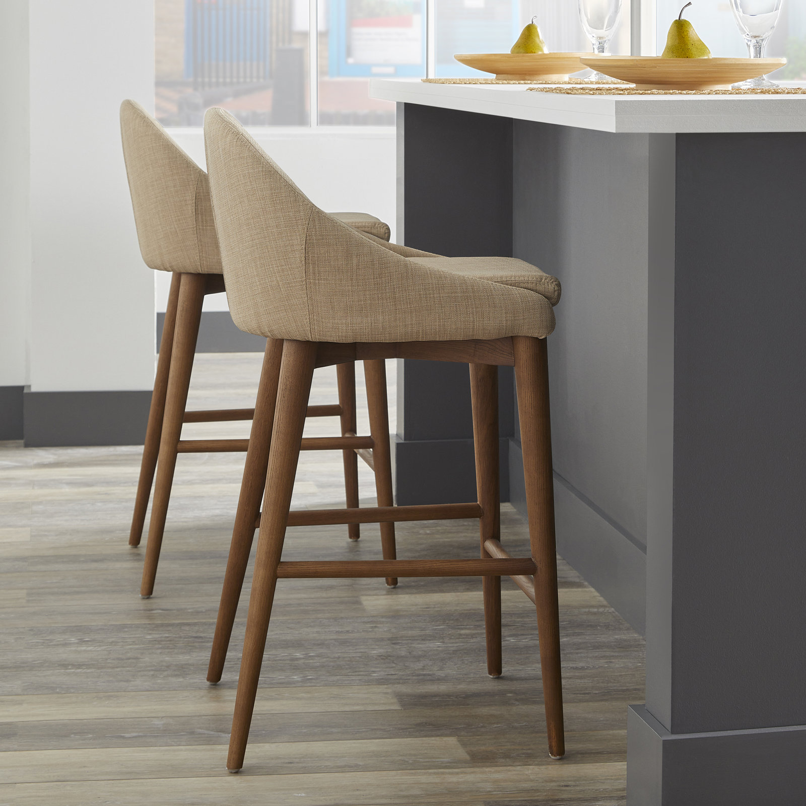 Prescott Counter & Bar Stool, Tan, Counter Stool (26.4" Seat Height), Walnut Brown