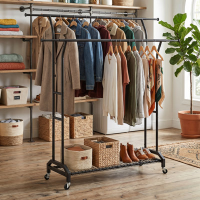 Metal Clothing Rack, Freestanding Garment Organizer, Large Garment Rack, Height Adjustable Heavy Duty Clothes Rack for Hanging Clothes