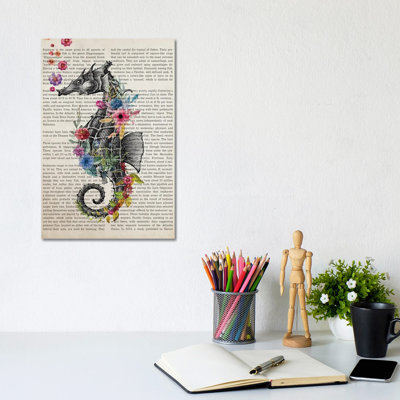Sea Horse With Flowers Print by Aged Pixel - Wrapped Canvas Print