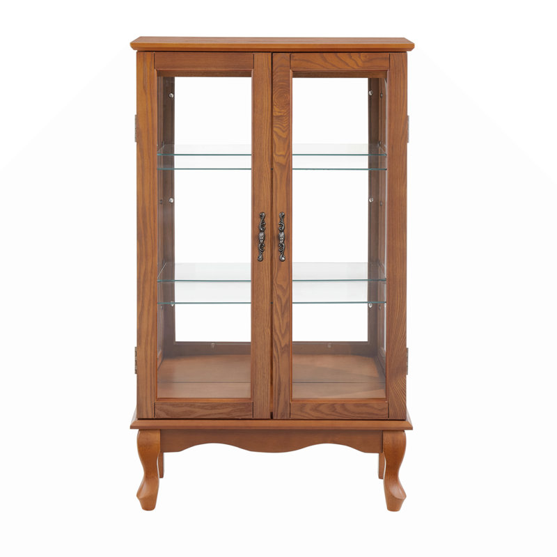 Doors Curio Cabinet With Tempered Glass Doors, Curio Cabinets With Mirrored Back Panel And Adjustable Shelves, Ed Display Cabinet  Home, Office  Bulb Included