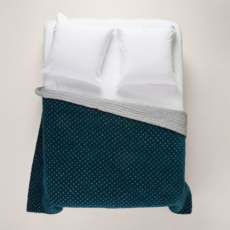 Cotton No Pattern Bedspread, W170 x L260cm, Blue Green
