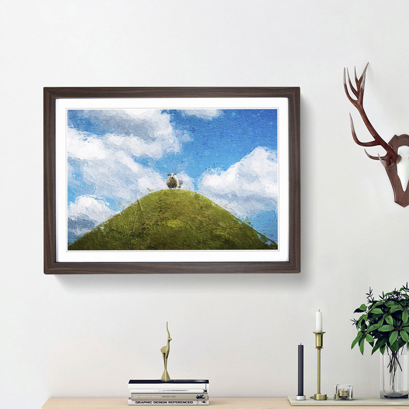 Sheep Atop a Hill - Picture Frame Painting Print, Walnut Framed, 36cm H x 48cm W x 2cm D