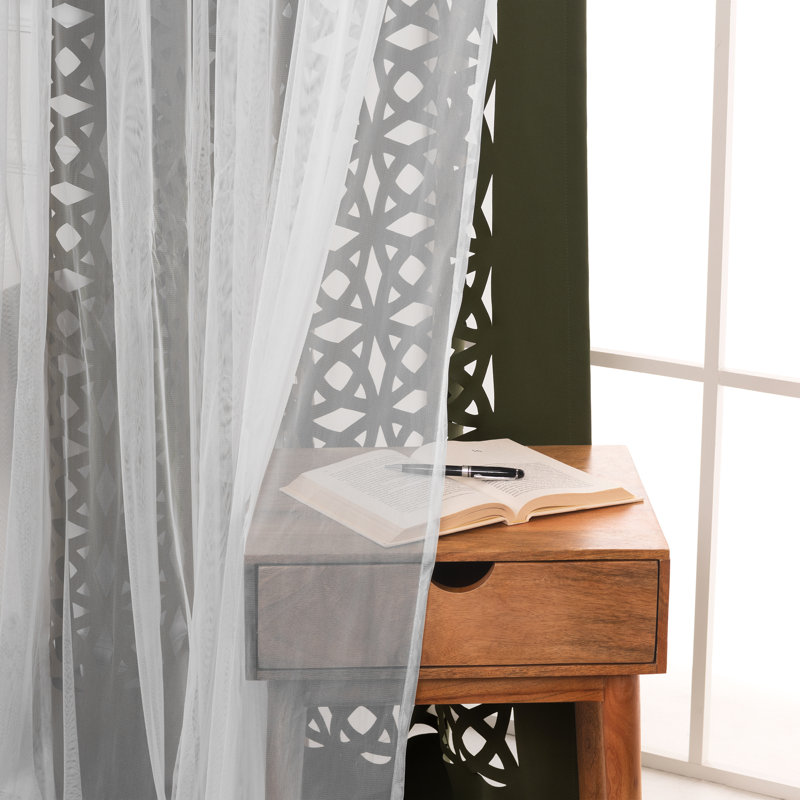 Polyester Trellis Laser Cut Out Curtains, Moss