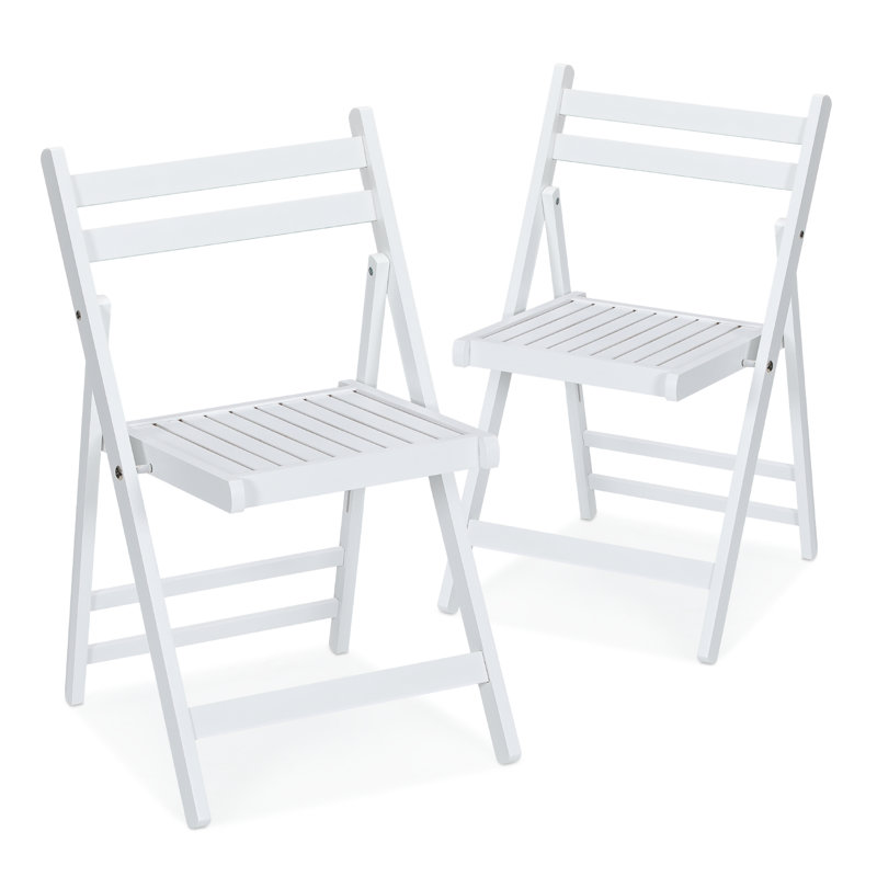 Wood Folding Chairs With Slatted Seat, Foldable Dining Chairs For Indoor Outdoor Events Patio Party, White