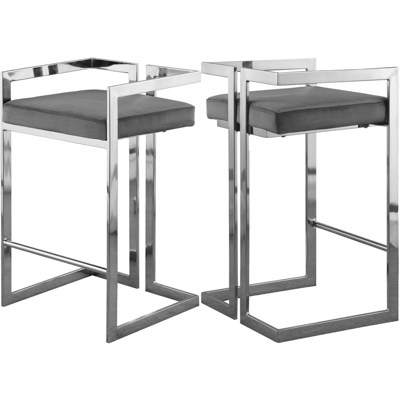 Tabouret de comptoir 27 po Isam, Chrome, Velours gris