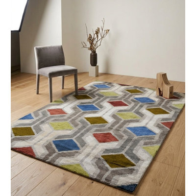 Tapis d'intérieur géométrique en viscose noué à la main de qualité supérieure