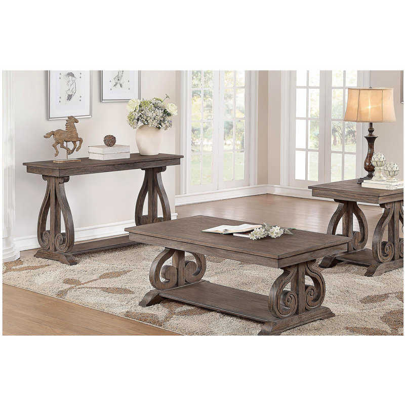 Table basse classique classique, avec base au fini chêne foncé, base courbée, 1 table basse de salon en bois