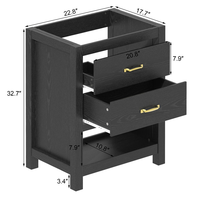 24'' Single Bathroom Vanity Base Only, Black