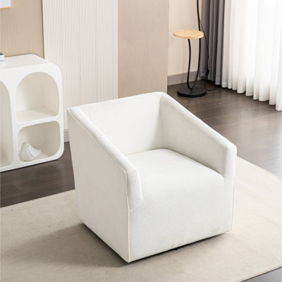 Fauteuil pivotant à 360 ° avec revêtement en chenille - pour la chambre à coucher, revêtement de bureau pivotant moderne, fabrication stable, couleur blanc de la salle d'étude, ton bois brun, carré