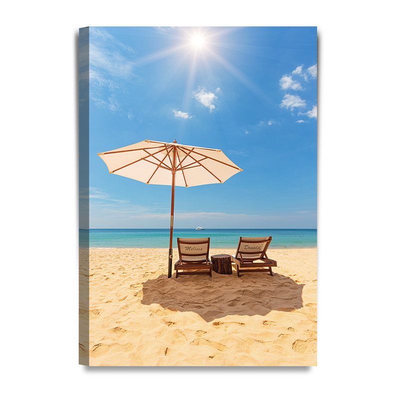 Romance sur la plage, œuvre d'art personnalisée avec noms et date, cadeaux personnalisés, H 30 po x l 24 po x P 1,5 po, Oui