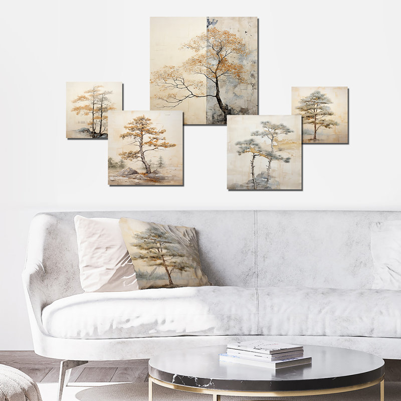«Beige Tree Pine Tranquility», ensemble d'art mural 6 pièces