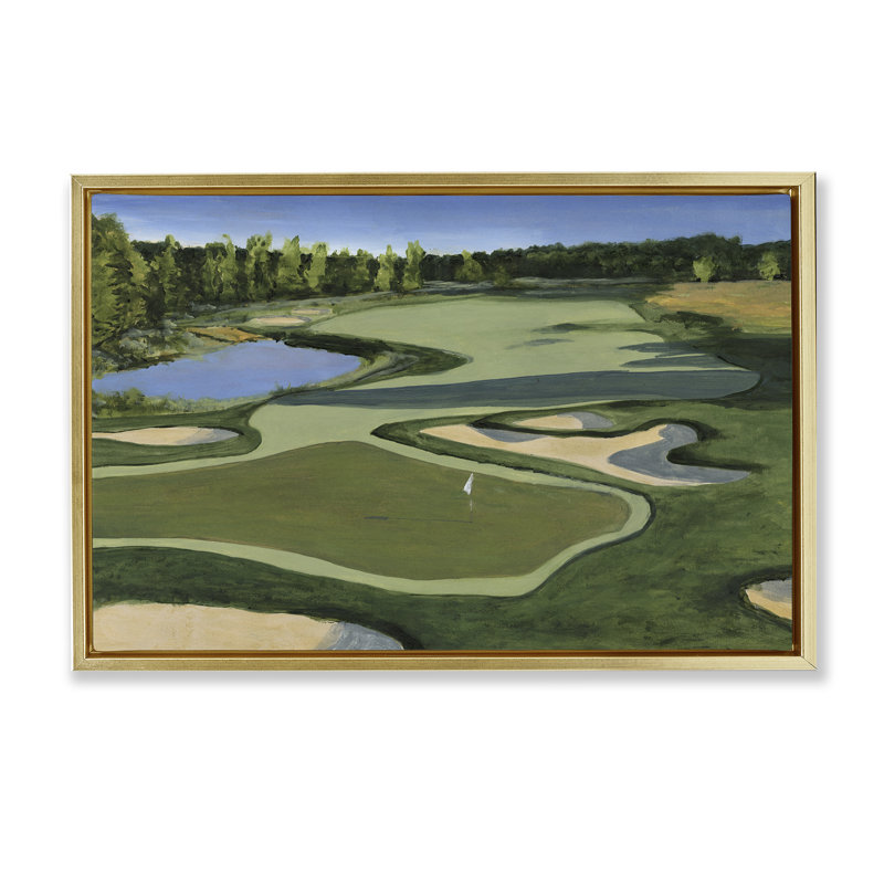 Toile flottante encadrée Traditional Golf Course par Michael Willett, H 21 po x l 31 po, Cadre flottant métallique doré