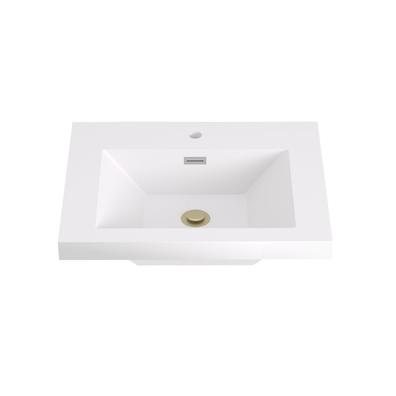 Évier intégré en résine 24 po à trou unique blanc pour meuble-lavabo simple