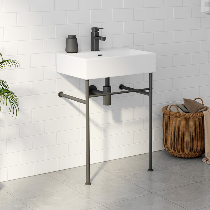 Lavabo de salle de bain rectangulaire en porcelaine vitreuse avec trop-plein Turner l 24 po x P 16 po x H 35 po Turner