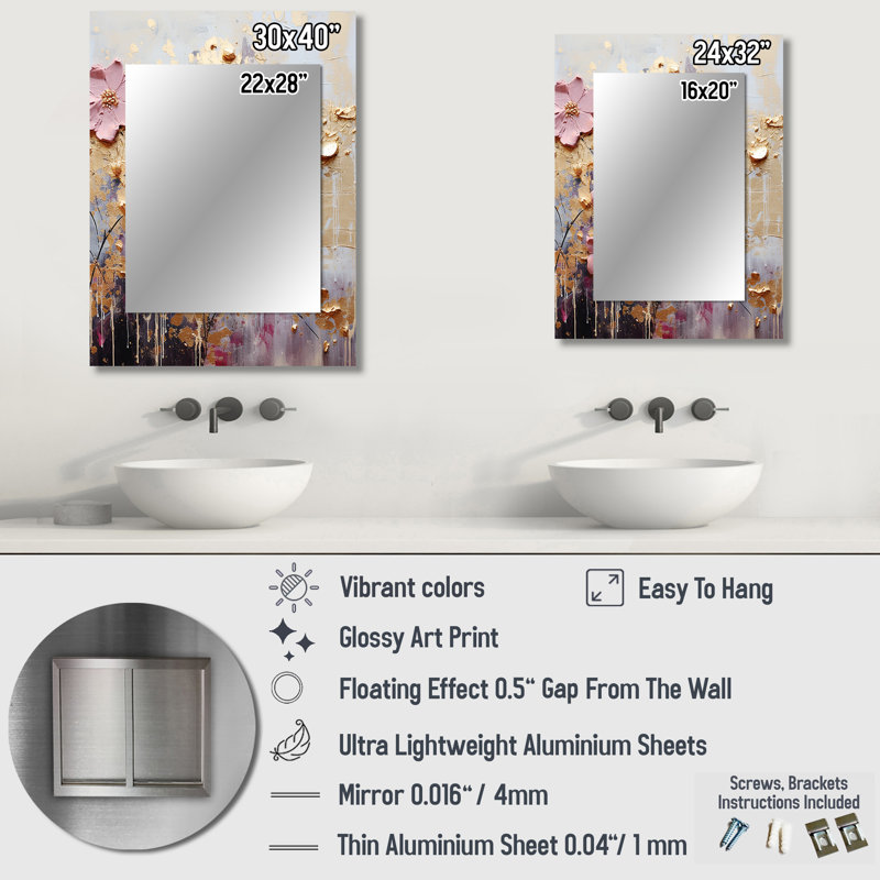 «Minimalist Pink Blossoming Cherr Blossoms - Cherry Blossom, miroir mural unique, art traditionnel, impression sur métal
