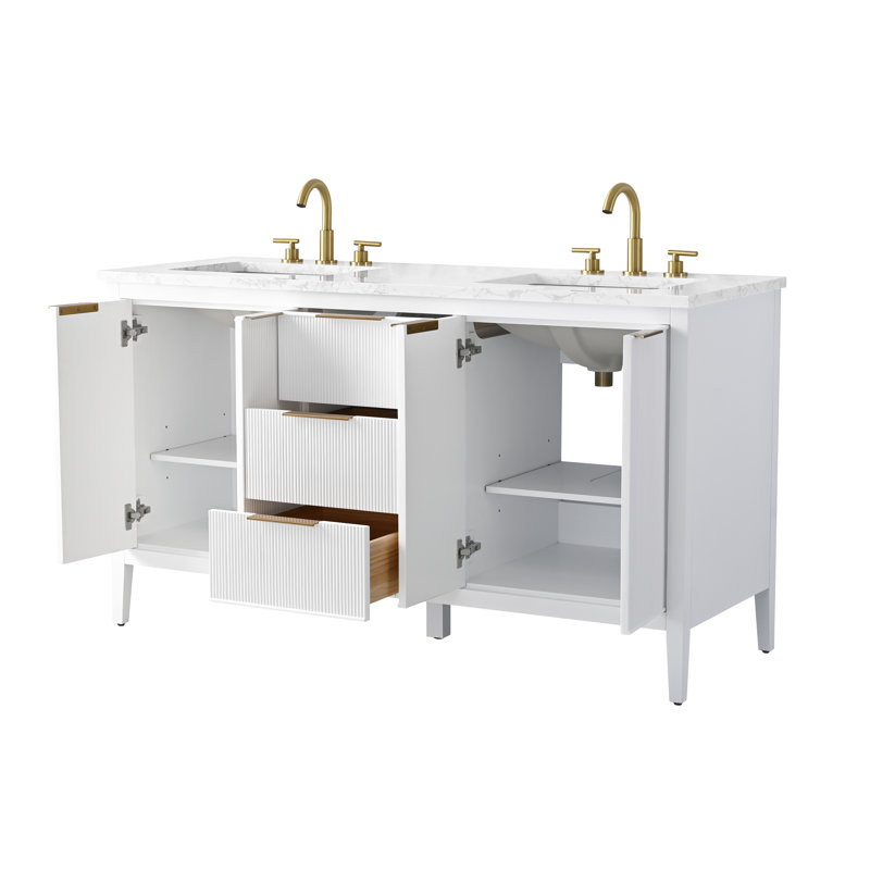 Bilroy 60" Double Vanity, White/Brushed Bronze