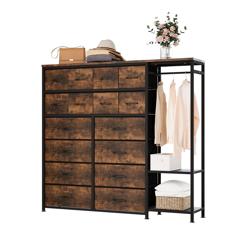 Étagère de rangement à 16 tiroirs - Structure en fer et revêtement en tissu MDF, organisateur multi-tiroirs pour chambre, vêtements et articles du quotidien, solution de rangement gain d'espace pour la maison