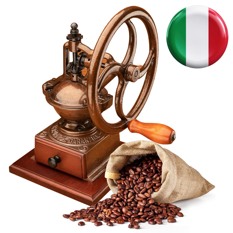 Manual Coffee Grinder - Cast Iron Coffee Bean Grinder with Conical Burr Grind, Adjustable Coarseness, Hand Crank, and Antique Design - Italian Made Espresso Accessories by Classic Cuisine (Copper)