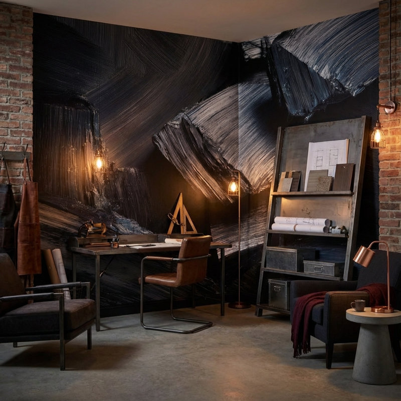 Abstract Wallpaper Brushstrokes Dark Wall Decor, 100"x96", Peel and Stick