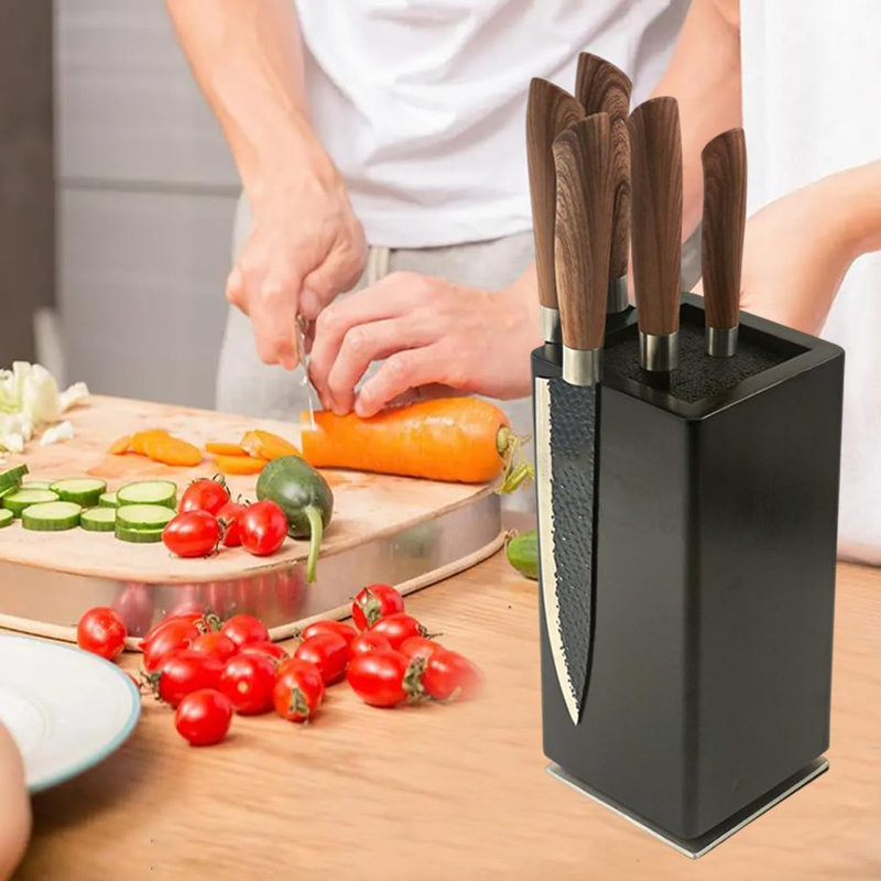 QUALITY FLOORING INC. Magnetic Knife Wooden Block Black 360 Rotatable Knife Holder Rack Magnetic Stands With Strong Enhanced Magnets Kinves Strip