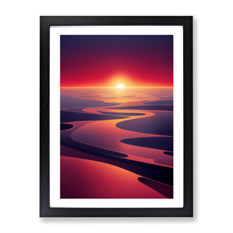 Futuristic Sunset View - Single Picture Frame Print, Black, 64cm H x 46cm W x 2cm D