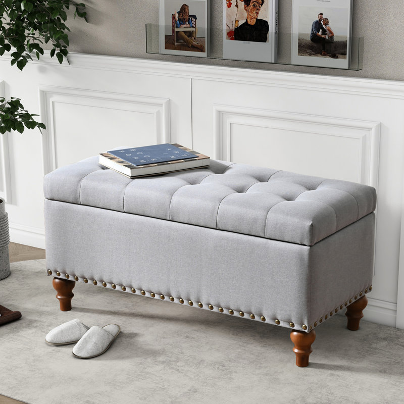 Grey Linen With Legs And Frame - Stable Spacious Storage In Fabric, Fits Various Rooms