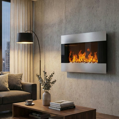 Wrought Studio Electric Fireplace - 36 Inch Wall Mounted Fireplace Heater with Remote Control Adjustable LED Flame Brightness and Heat
