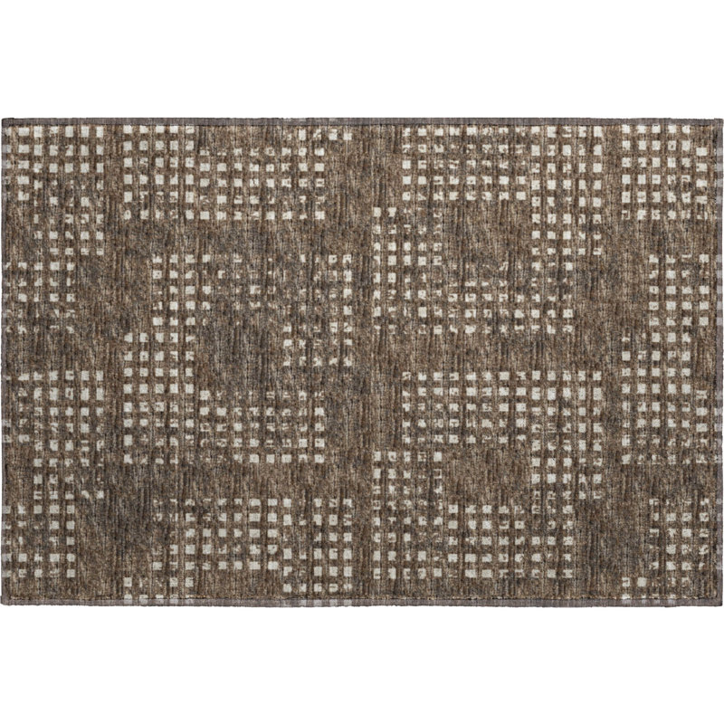 Premium Machine Washable Mayfield AMF33 Geometric Rug, 1'8" x 2'6", Brown