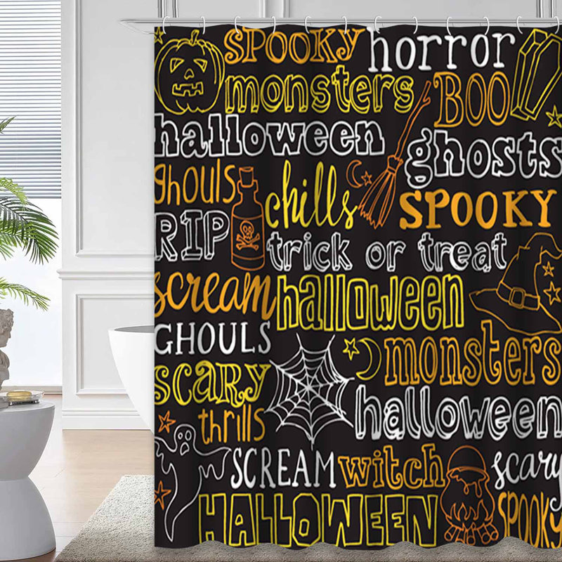 Rideau de douche Halloween avec 7 crochets, L 72 po x l 78 po