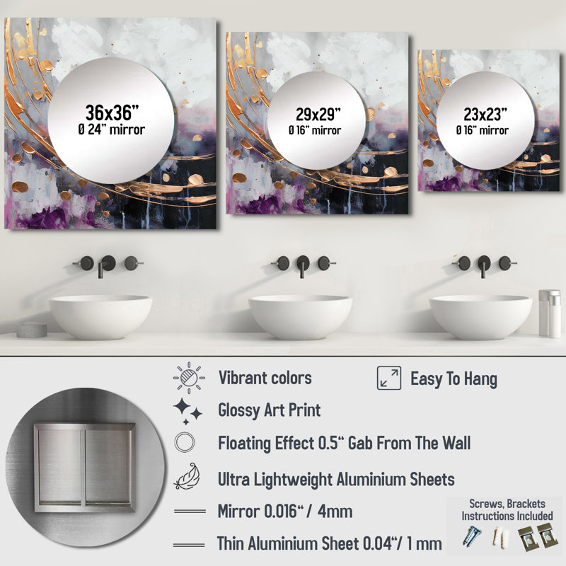 Rakip - Art mural abstrait en marbre carré pour salle de bain, 23 po x 23 po