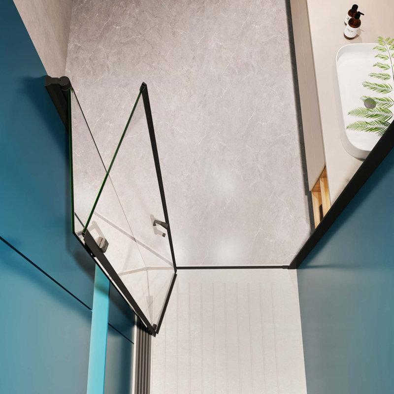 Universal Pivot Shower Door,Open Outside,With 1/4" Tempered Glass, Black