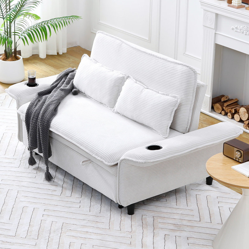 Canapé-lit multifonctionnel avec tissu rayé distinctif, Beige