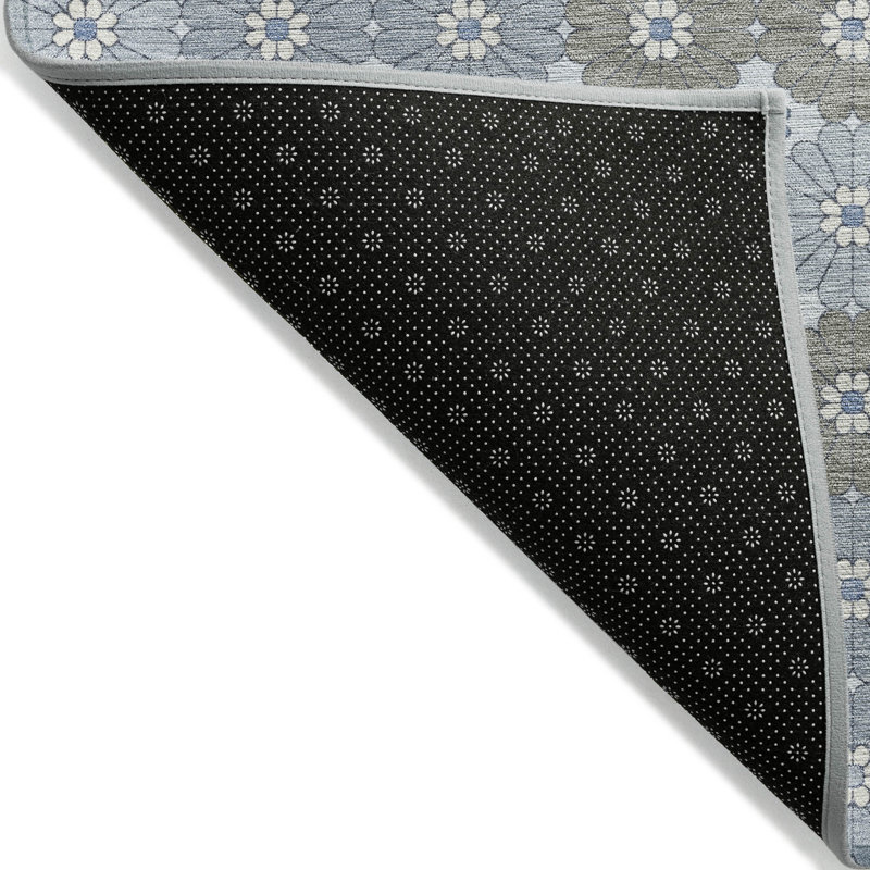 3' X 5' Denim Blue Gray And Ivory Floral Washable Indoor Outdoor Area Rug