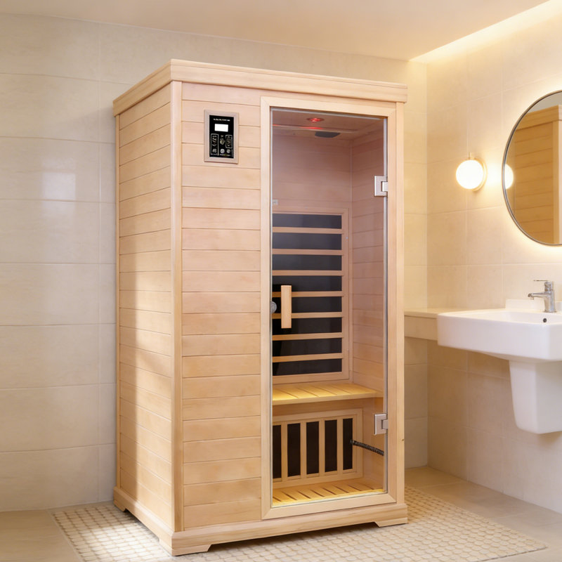 2 Person Far-Infrared Indoor Sauna Room, Hemlock Sauna Room LCD Touch Control With Bluetooth Audio, LED Reading Light