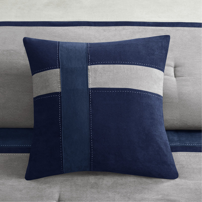 Édredon grand 7 pièces - Faux suède bleu lavable avec édredon, taies décoratives, coussins décoratifs, jupe de lit, Grand lit