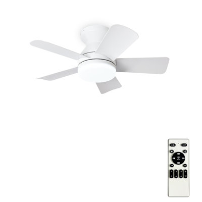 25" White Modern Ceiling Fan with Light and Remote