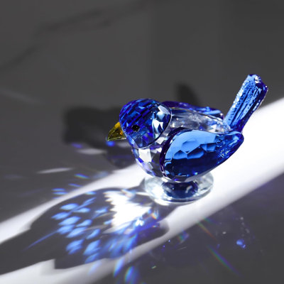 Figurine d'oiseau en cristal à facettes, objet décoratif avec base transparente