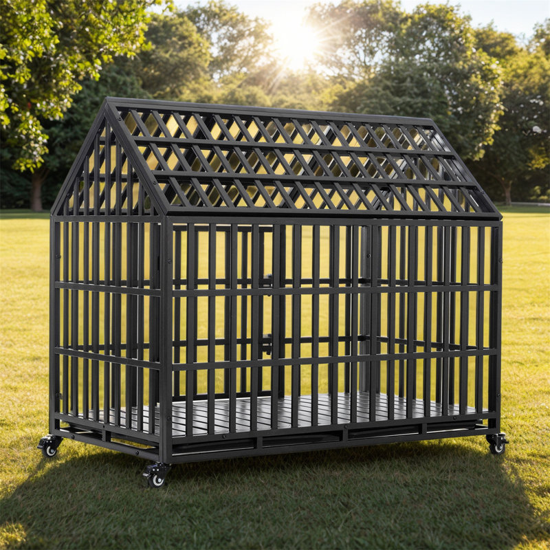 Chenil en métal robuste avec cage et cage avec 4 roues verrouillables