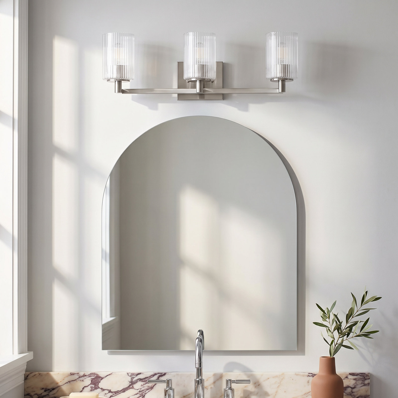 Keta Bath Sconce, 3, Brushed Steel