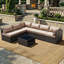 Ensemble modulaire de patio en osier pour 6 personnes avec table basse et coussins beiges-129591579