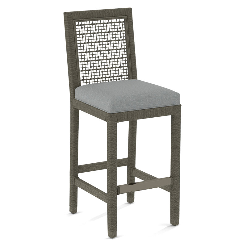 Pine Isle Bar Stool, Sunbrella Blue Pinstripe; 6205-64, Greystone