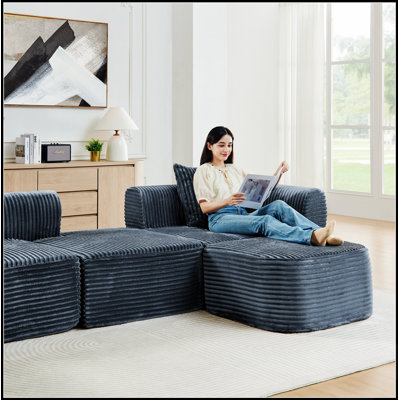 Canapé d'angle Cloud de 290 cm avec méridienne en L, canapé modulable avec pouf amovible, revêtement en tissu pour le salon et la chambre, aucun assemblage requis