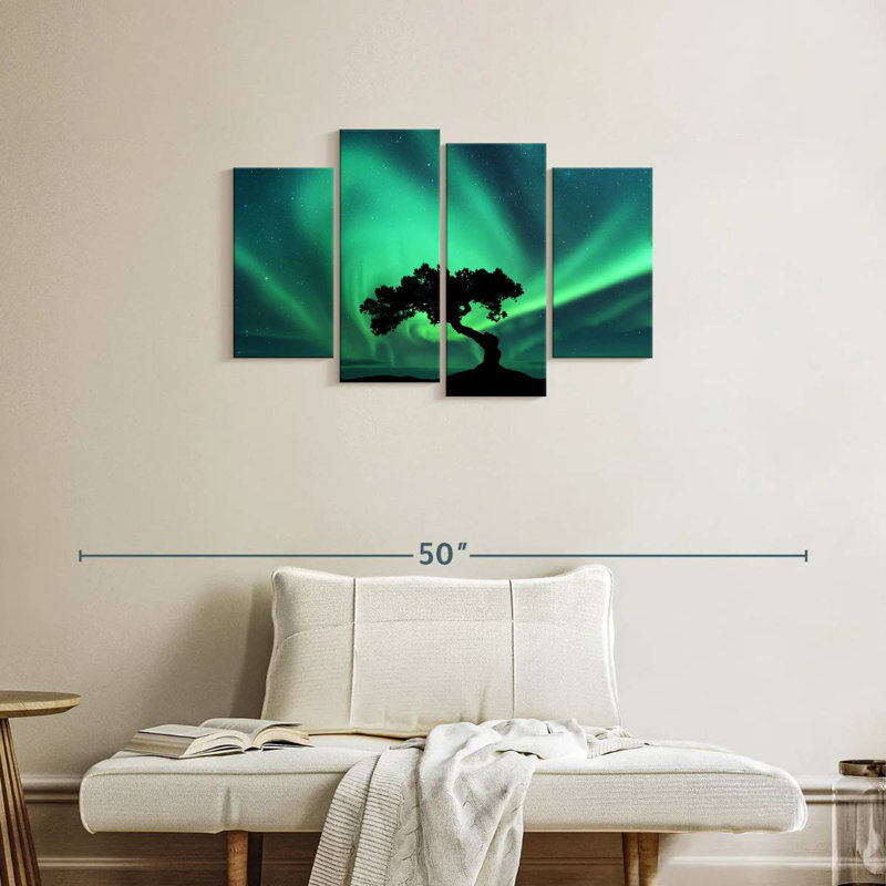 Tree Silhouette Northern Lights, 22" H x 36" W