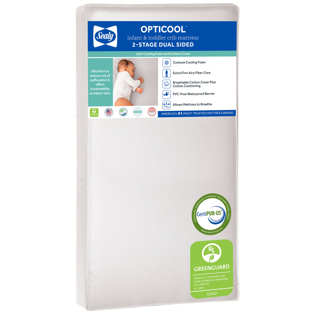 Sealy Baby OptiCool Breathable 2 Stage Crib Mattress & Toddler Mattress, GREENGUARD GOLD Certified, 52" x 28" Sealy Baby