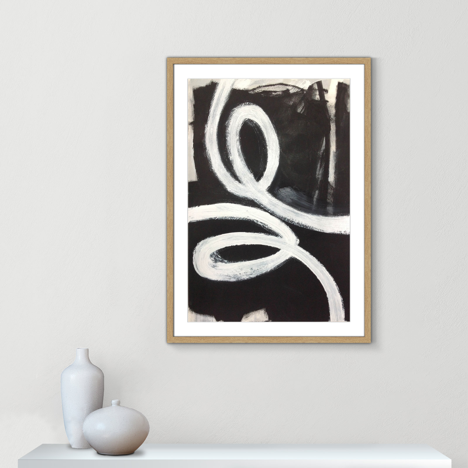 Bronte "Swirly Swirls I" Print, 35.5" H x 25.5" W x 2" D, Natural Woodgrain Box Framed, No
