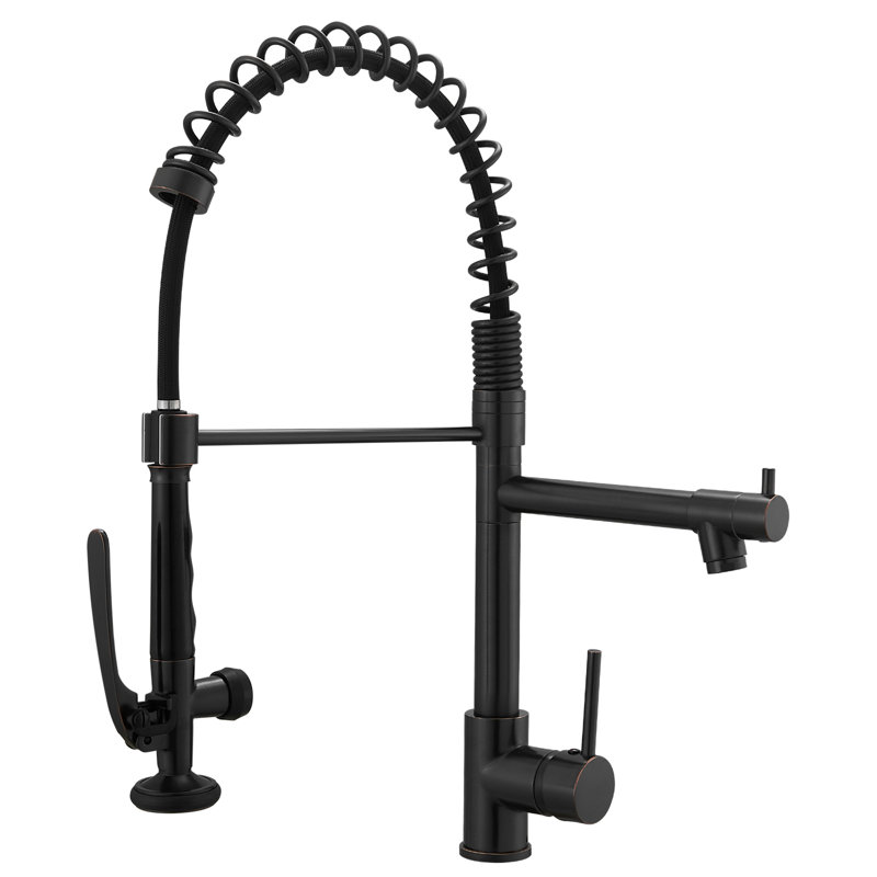 Robinet de cuisine à poignée simple avec douchette rétractable Topcraft, Bronze frotté à l'huile