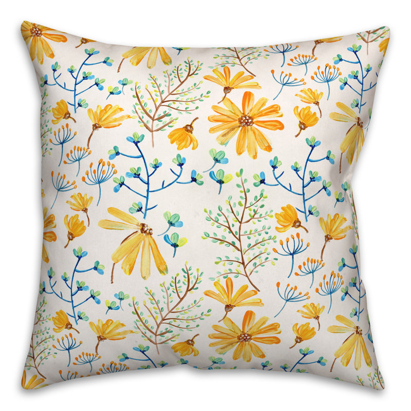 Floral Outdoor Reversible Throw Pillow, 18" H x 18" W, White