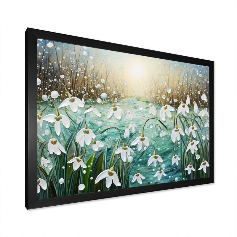 Snowdrop Flowers Field in Winter - impression, H 30 po x l 40 po x P 1,5 po, Closed Corner Frame Black