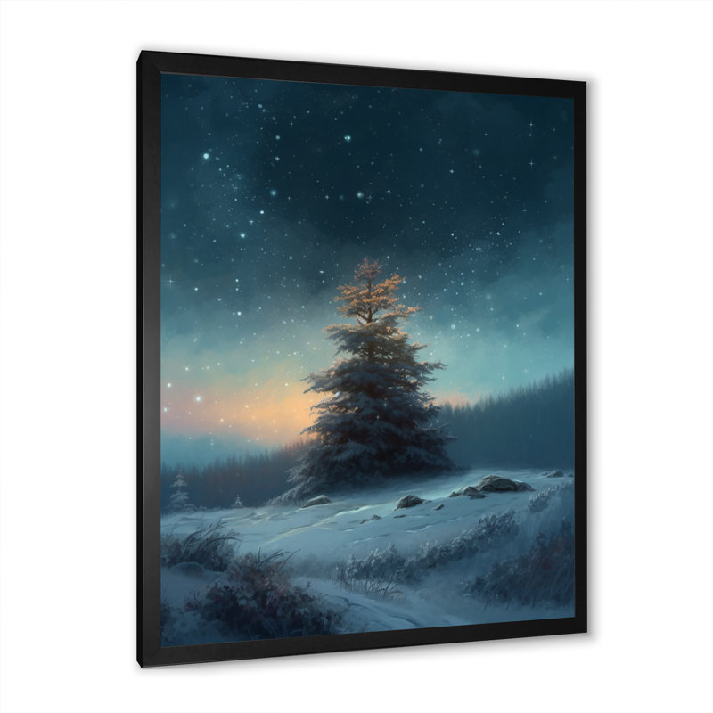 «Snowy Serenity Pinetree I», reproduction d'art sur toile, H 20 po x l 12 po x P 1 po, Cadre simple noir